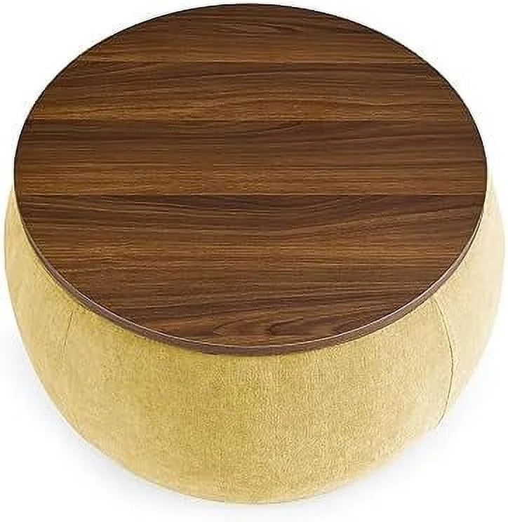 Light Gray Round Ottoman with Wooden Lid C580790