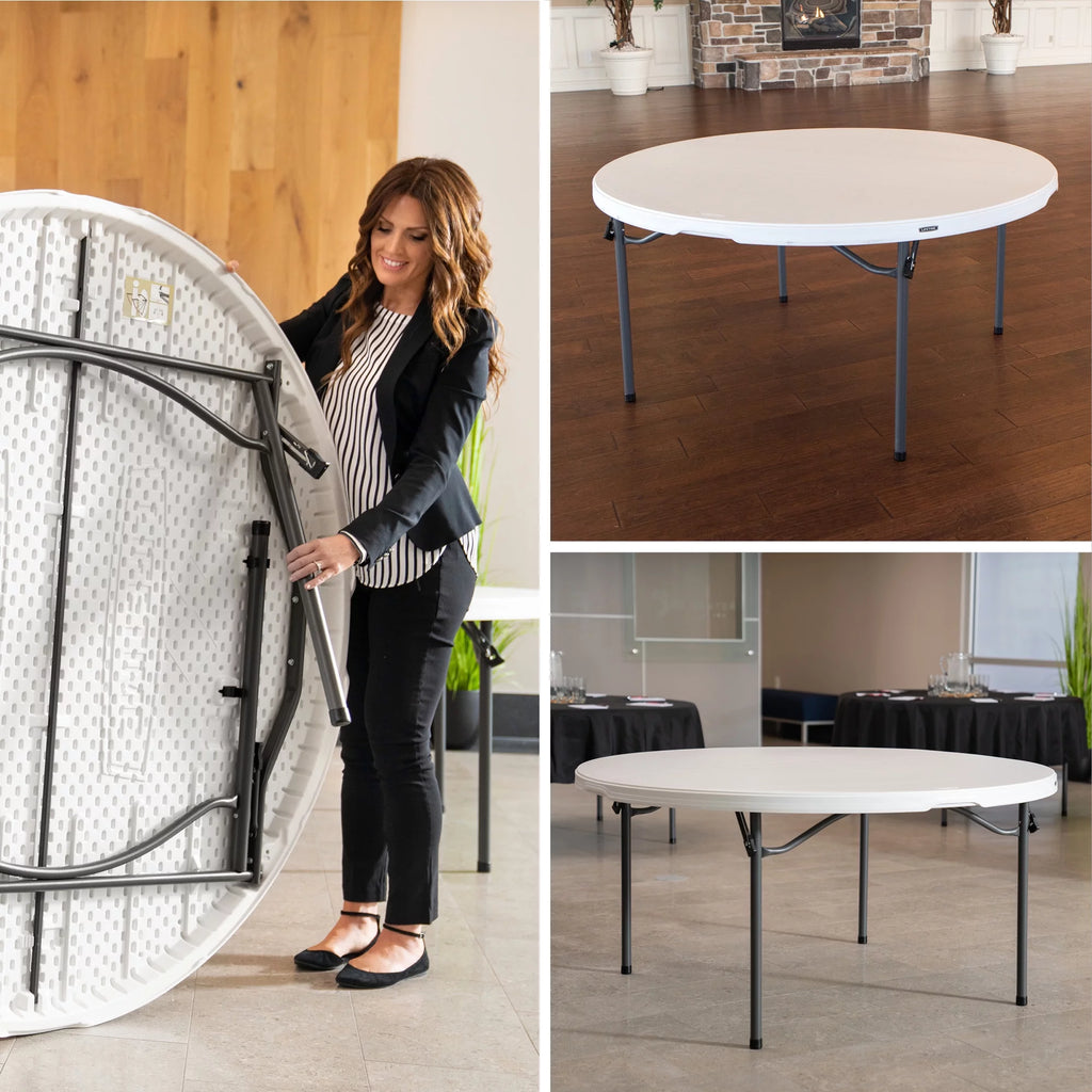 60 inch Round Folding Table White Granite Z8231