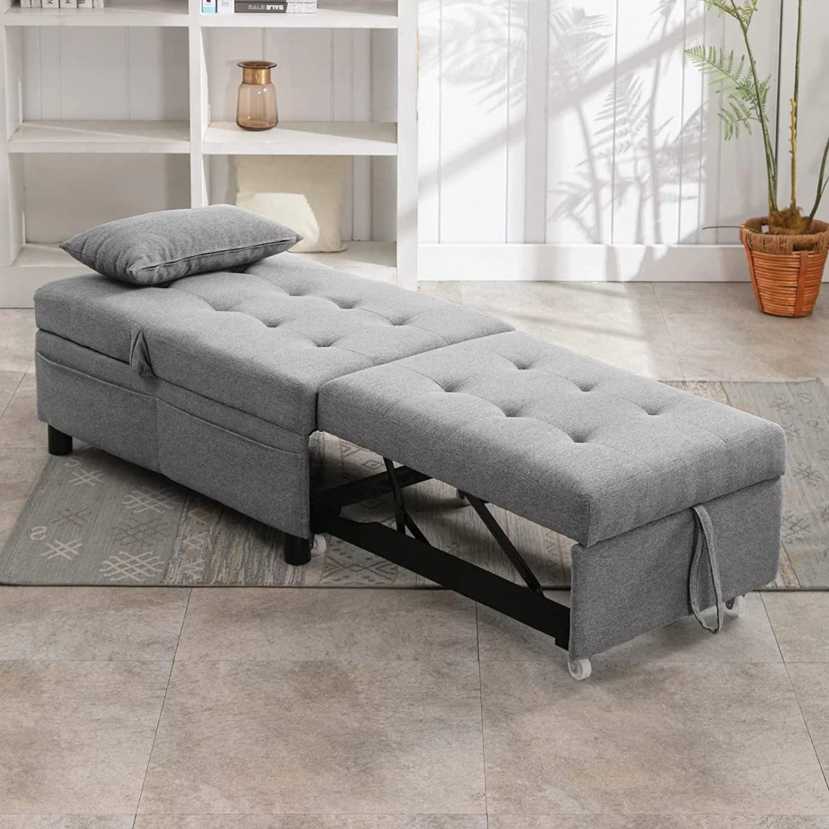 4-in-1 Convertible Sleeper Chair with Pillow Light Grey X4992