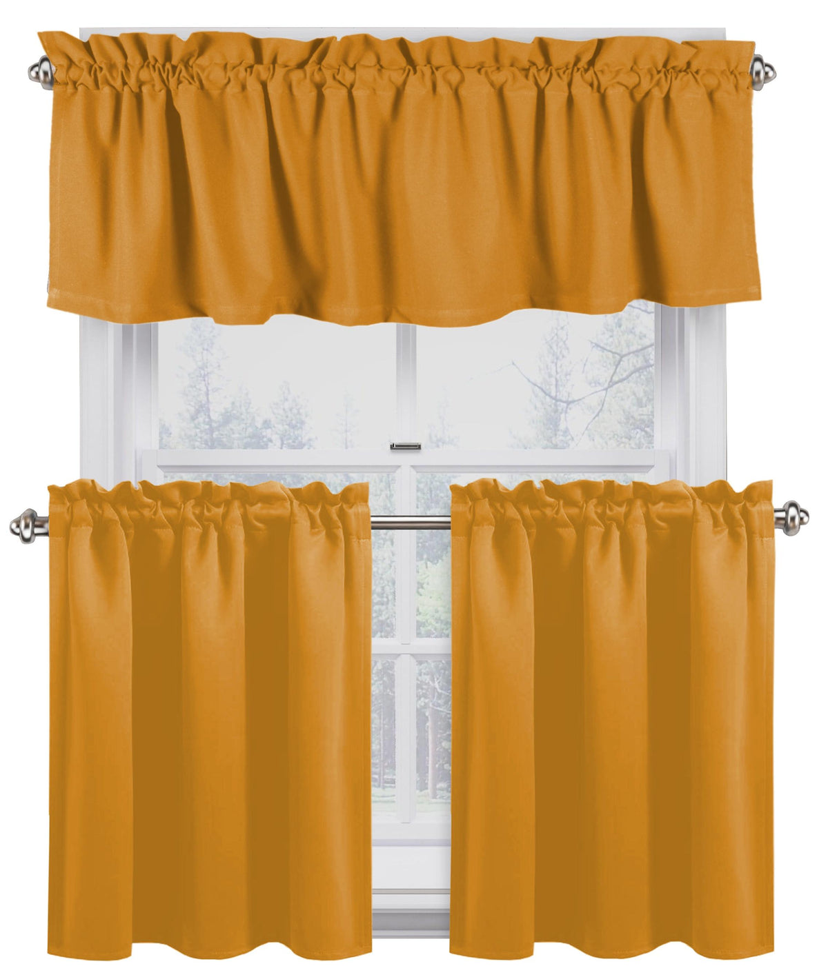 Mustard Yellow 100% Cotton Kitchen Curtain Valance Set 3 Pack T2353