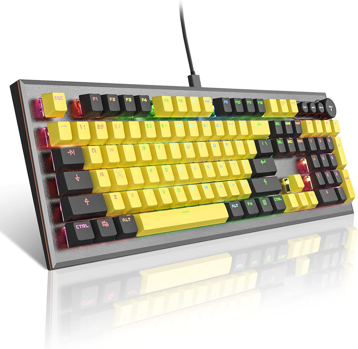 104 Keys Wired Mechanical Gaming Keyboard with Rainbow RGB Backlit Leather Wrist Rest Z869025