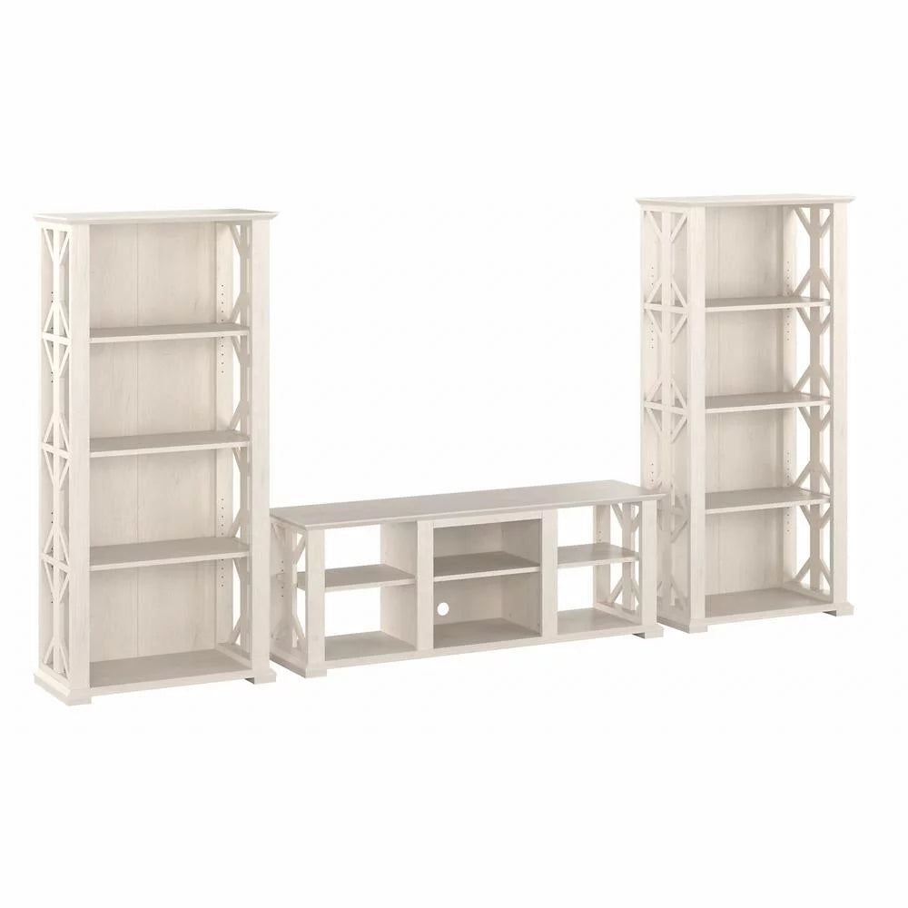 Linen White Oak Engineered Wood TV Stand with Bookcases Q49284