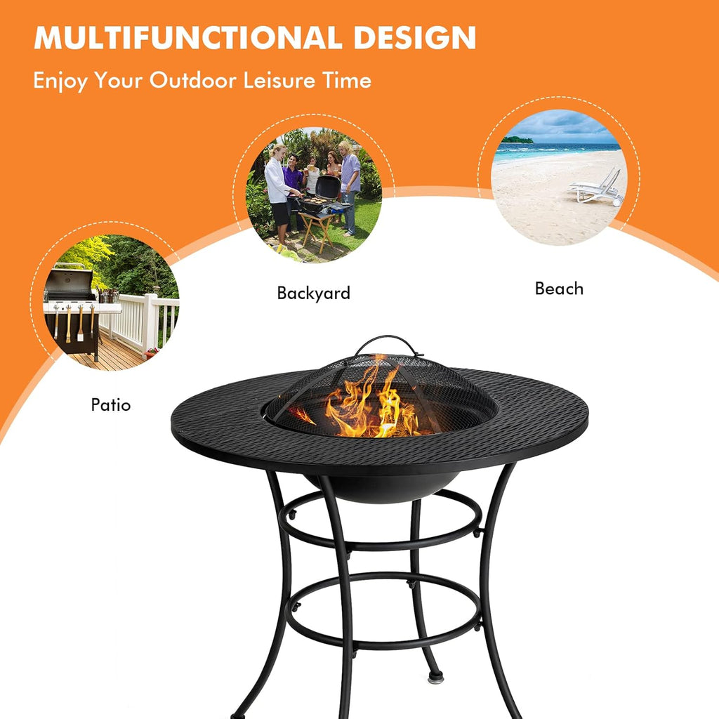 32 Inch Metal Wood Burning Fire Pit with Cover and Grill Grate L4658