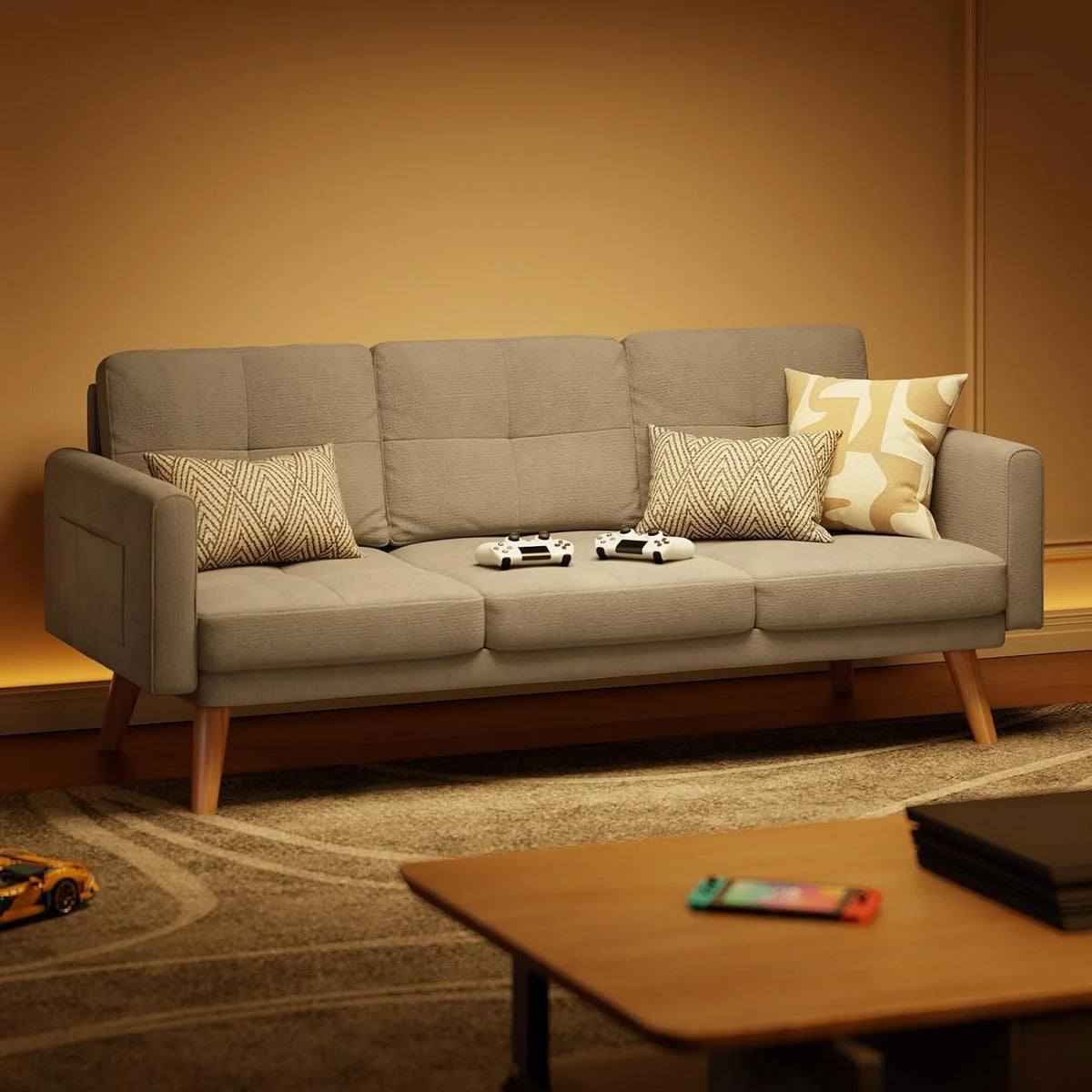 Gray 2-Seater Sofa with 3 Pillows D7035