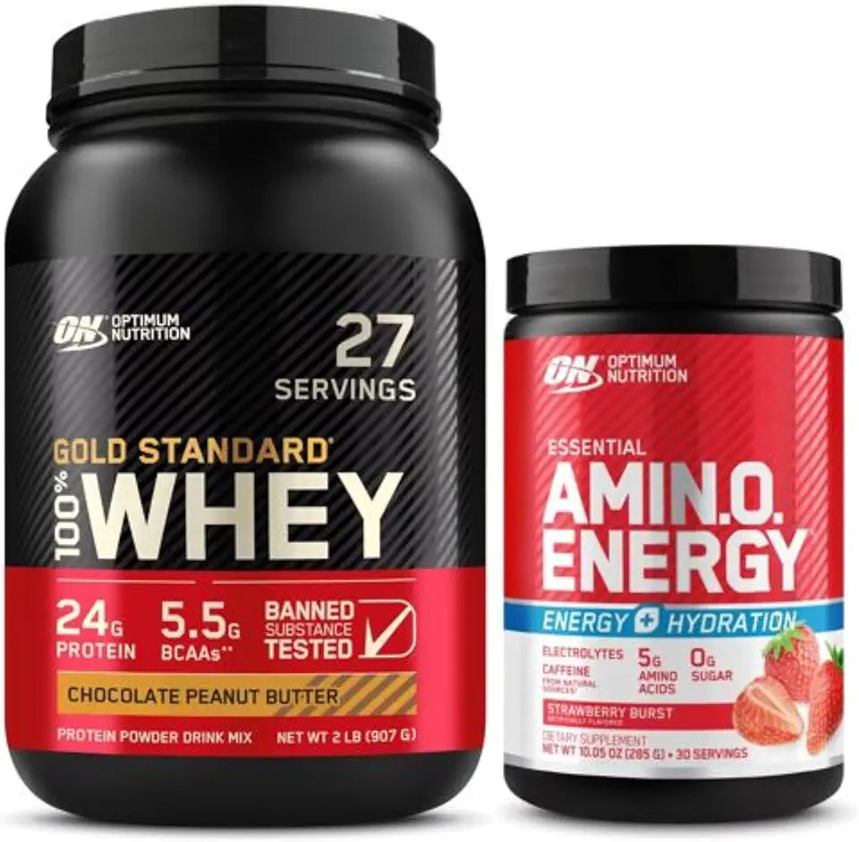 Whey Protein Powder Chocolate Peanut Butter and Amino Energy Plus Hydration Strawberry Burst L549