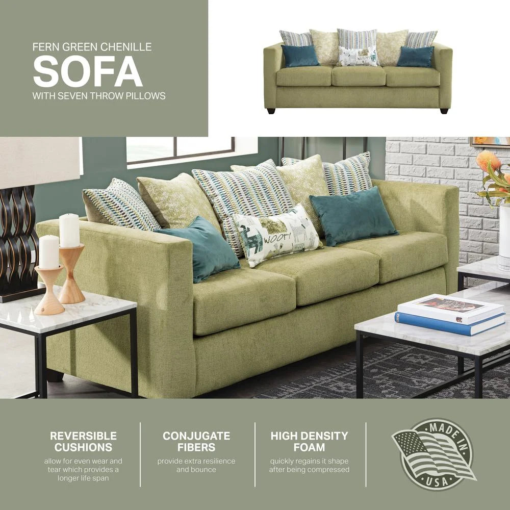 Green Sofa with Eight Throw Pillows C55954