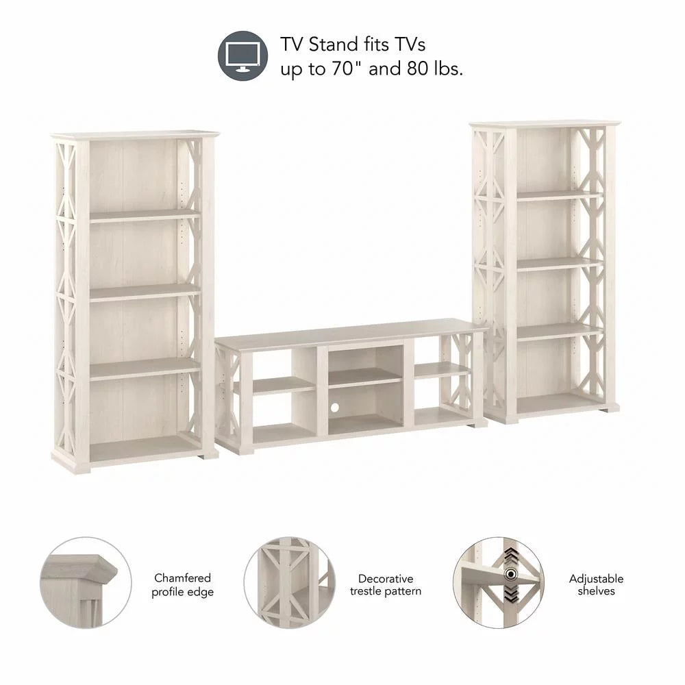 Linen White Oak Engineered Wood TV Stand with Bookcases Q49284