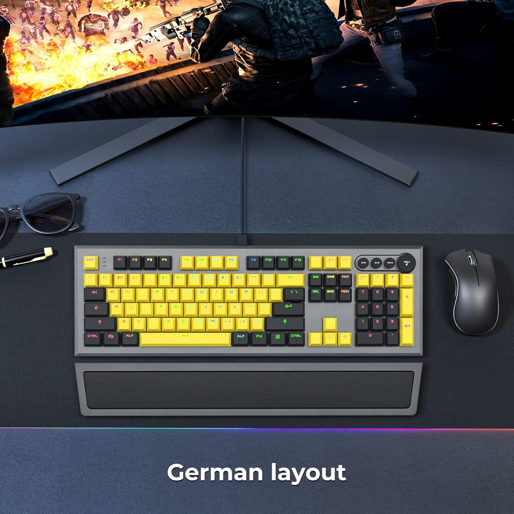 104 Keys Wired Mechanical Gaming Keyboard with Rainbow RGB Backlit Leather Wrist Rest Z869025