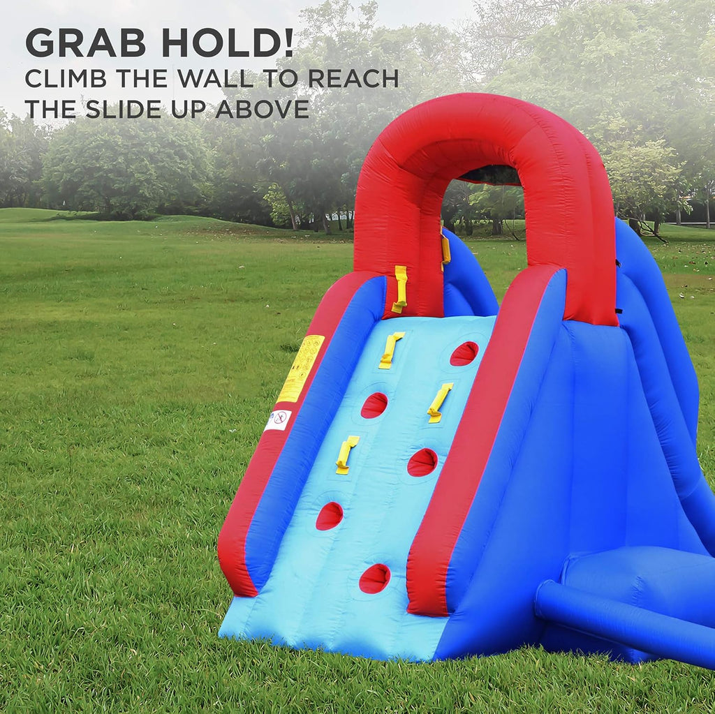 Inflatable Water Slide Park with Climbing Wall, Slide, Splash Pool, Air Pump & Carrying Case E919