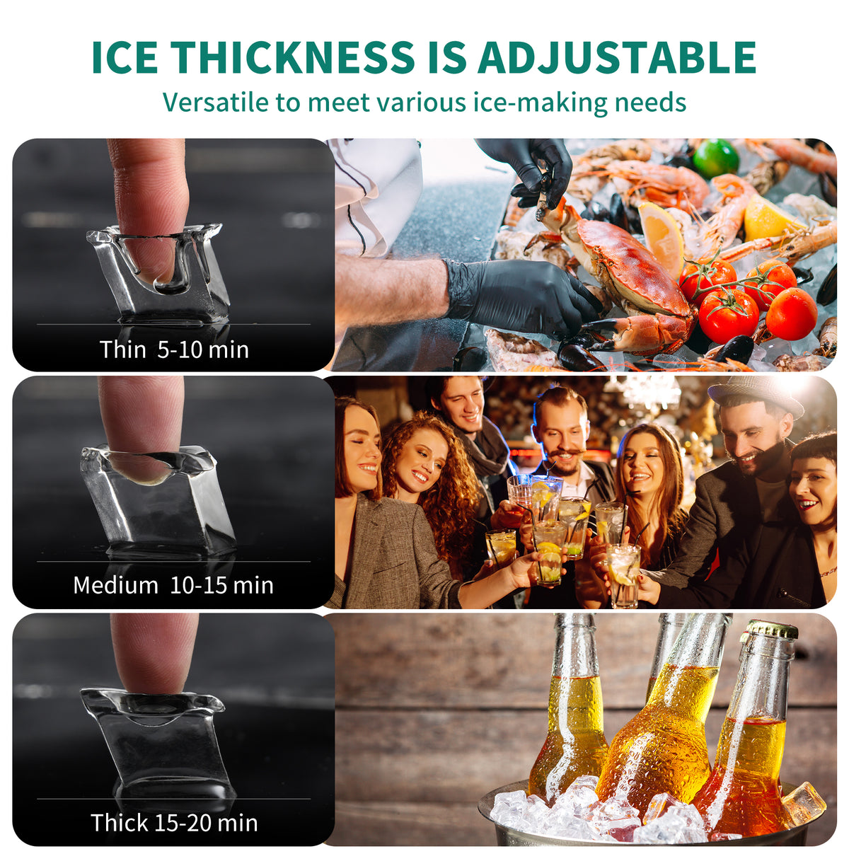 Commercial Ice Maker Machine 100lbs/24h with 33lbs Storage Bin, Stainless Steel Ice Scoop, Blue Light, Freestanding Ice Machine Water Bottle C664113