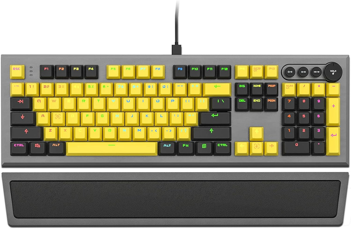 104 Keys Wired Mechanical Gaming Keyboard with Rainbow RGB Backlit Leather Wrist Rest Z869025