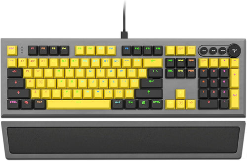 104 Keys Wired Mechanical Gaming Keyboard with Rainbow RGB Backlit Leather Wrist Rest Z869025