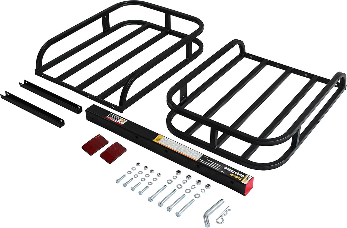 Steel Hitch Cargo Carrier with High Side Rails, 500-lb Load Capacity, Black Q7182