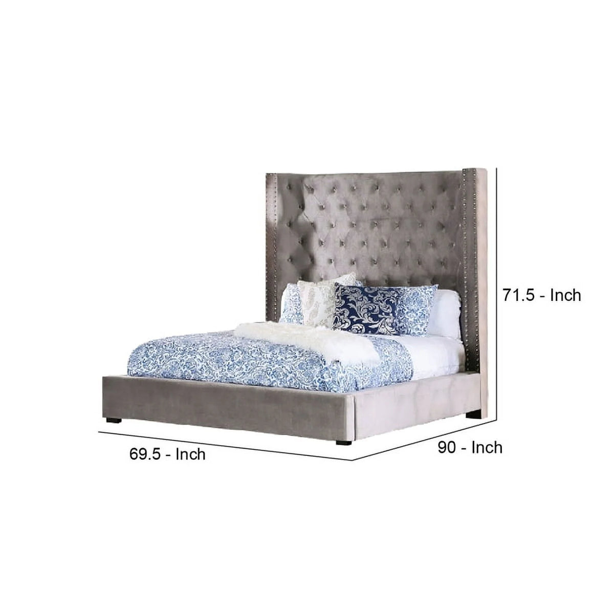 Queen Size Button Tufted Wingback Bed X676728