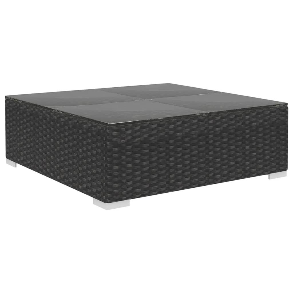 5 Piece Black Poly Rattan Outdoor Conversation Sofa Set with Tea Table and Ottoman Y7559