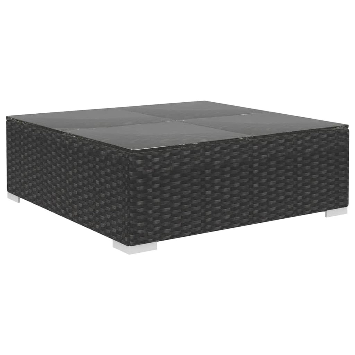 5 Piece Black Poly Rattan Outdoor Conversation Sofa Set with Tea Table and Ottoman Y7559