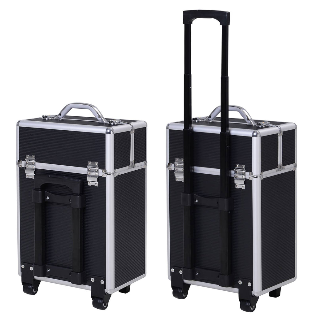 4 Tier Lockable Cosmetic Train Case with Extendable Trays Black B14608