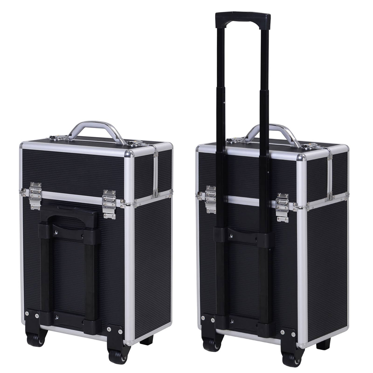 4 Tier Lockable Cosmetic Train Case with Extendable Trays Black B14608