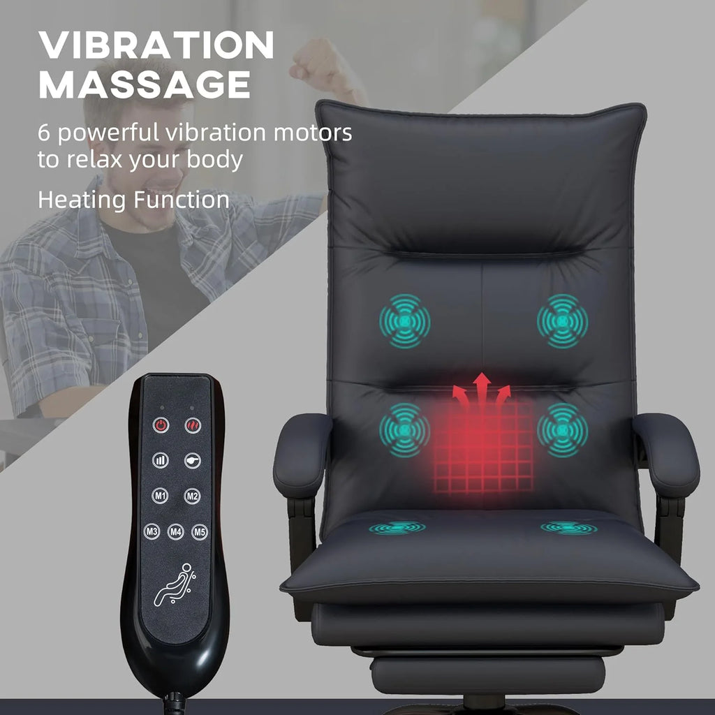 Charcoal Gray Heated Reclining Massage Office Chair with Footrest T90030