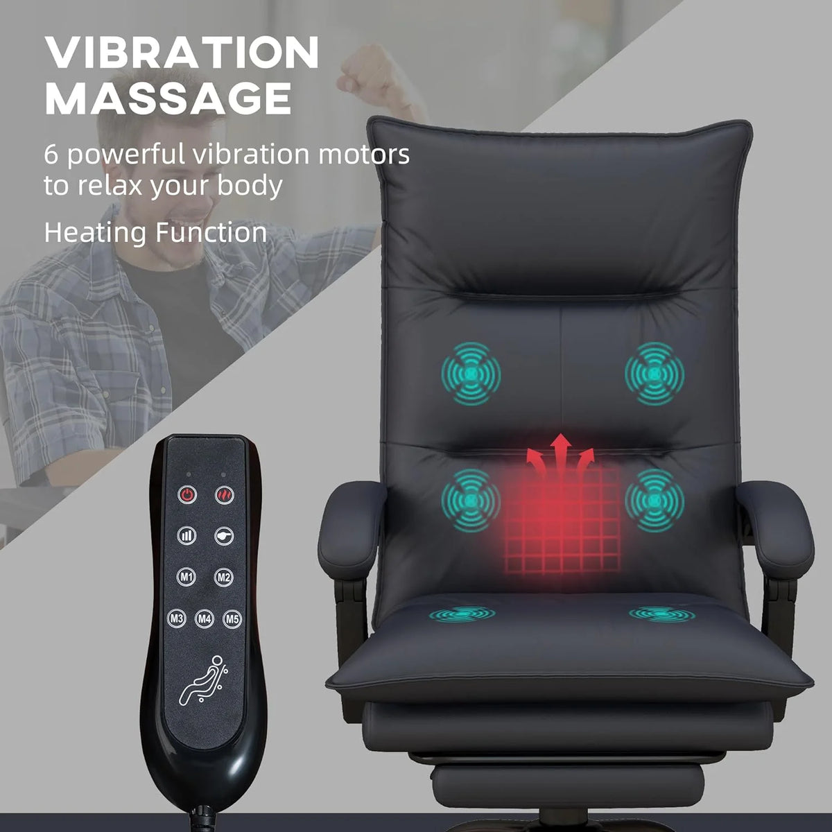 Charcoal Gray Heated Reclining Massage Office Chair with Footrest T90030