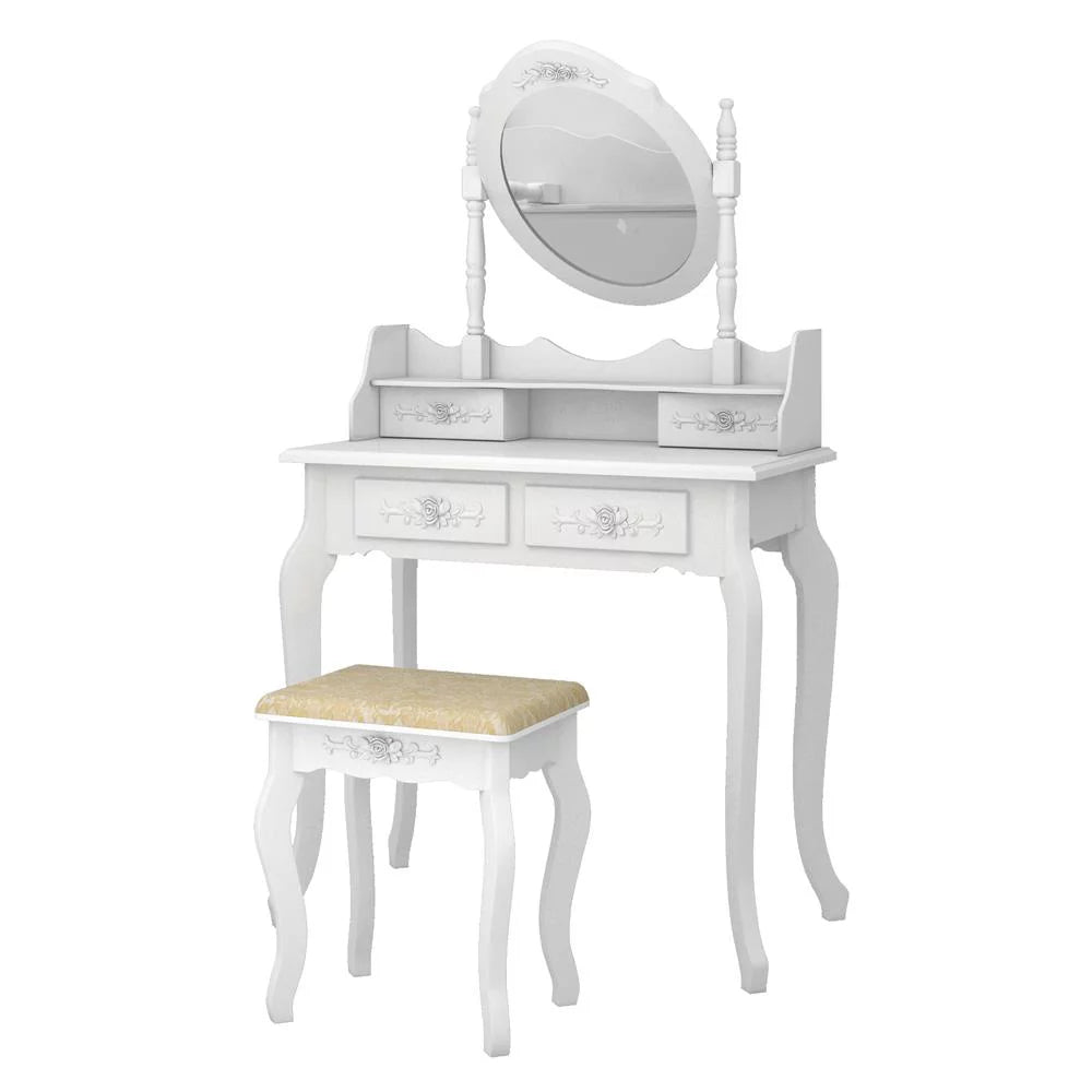 White Vanity Table Set with Mirror and 4 Drawers P113694