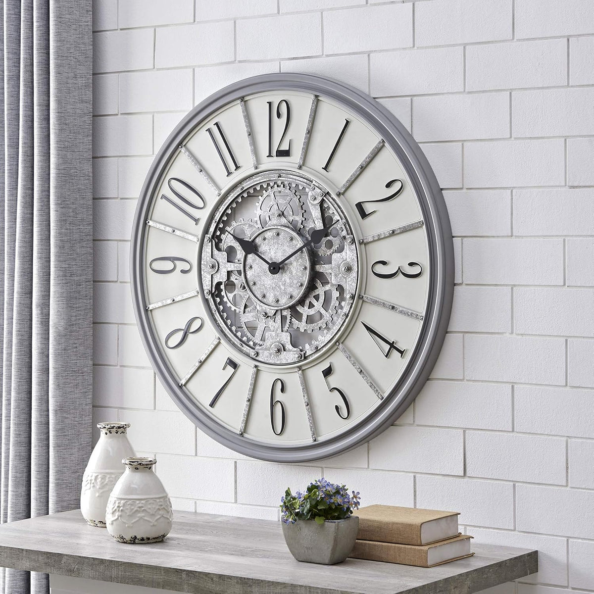 Gray Farmhouse Gears Clock N4974