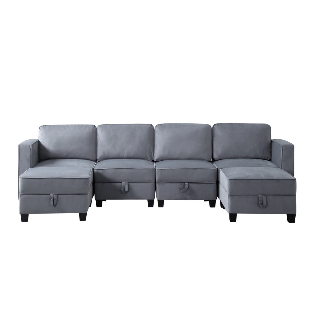 Dark gray Velvet Square Arm Sectional Sofa H24172