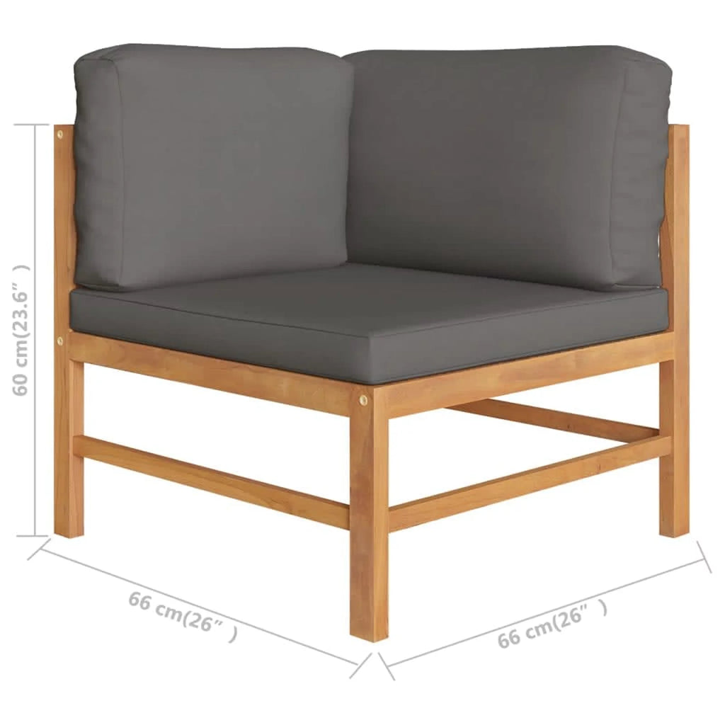 2 pcs Dark Gray Cushions Solid Teak Wood Corner Sofas P608