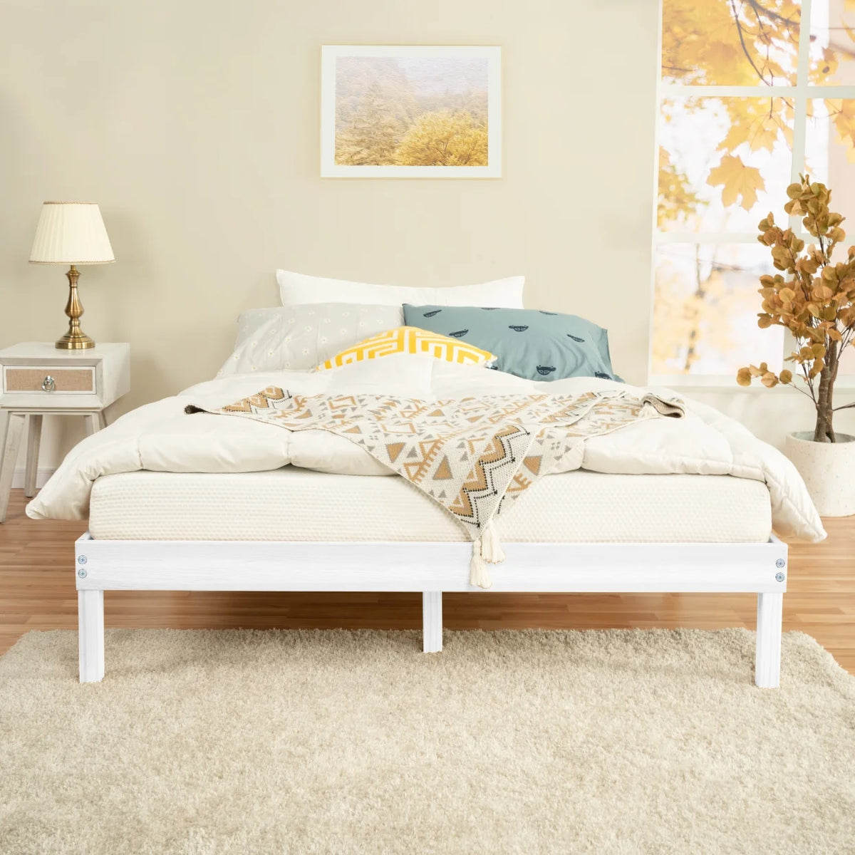King Solid Wood Platform Bed Frame with Wooden Slats Z915273