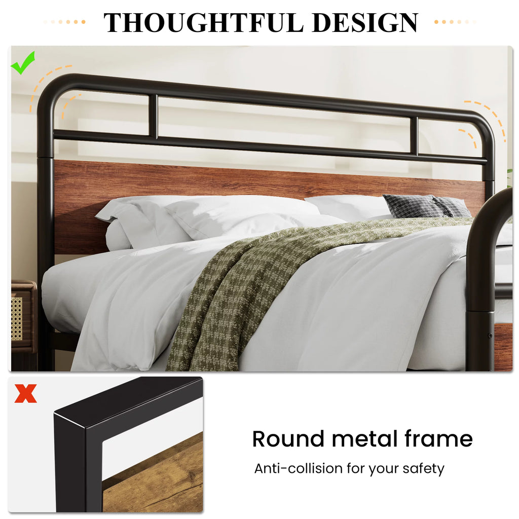 Light Brown King Size Metal Platform Bed Frame with Headboard I940