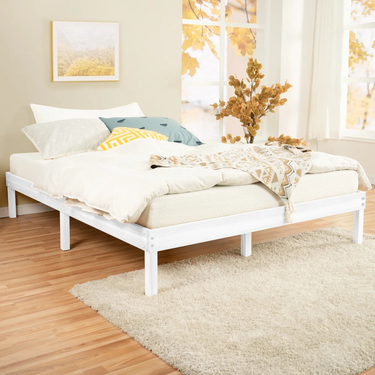 King Solid Wood Platform Bed Frame with Wooden Slats Z915273