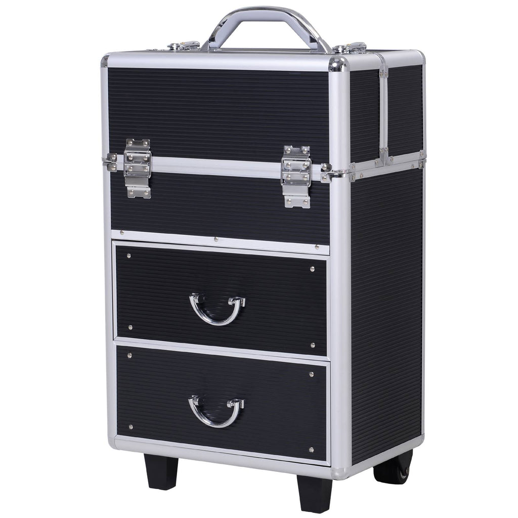 4 Tier Lockable Cosmetic Train Case with Extendable Trays Black B14608