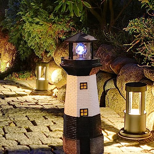 Solar Powered Lighthouse Garden Light with Spinning Light K69402