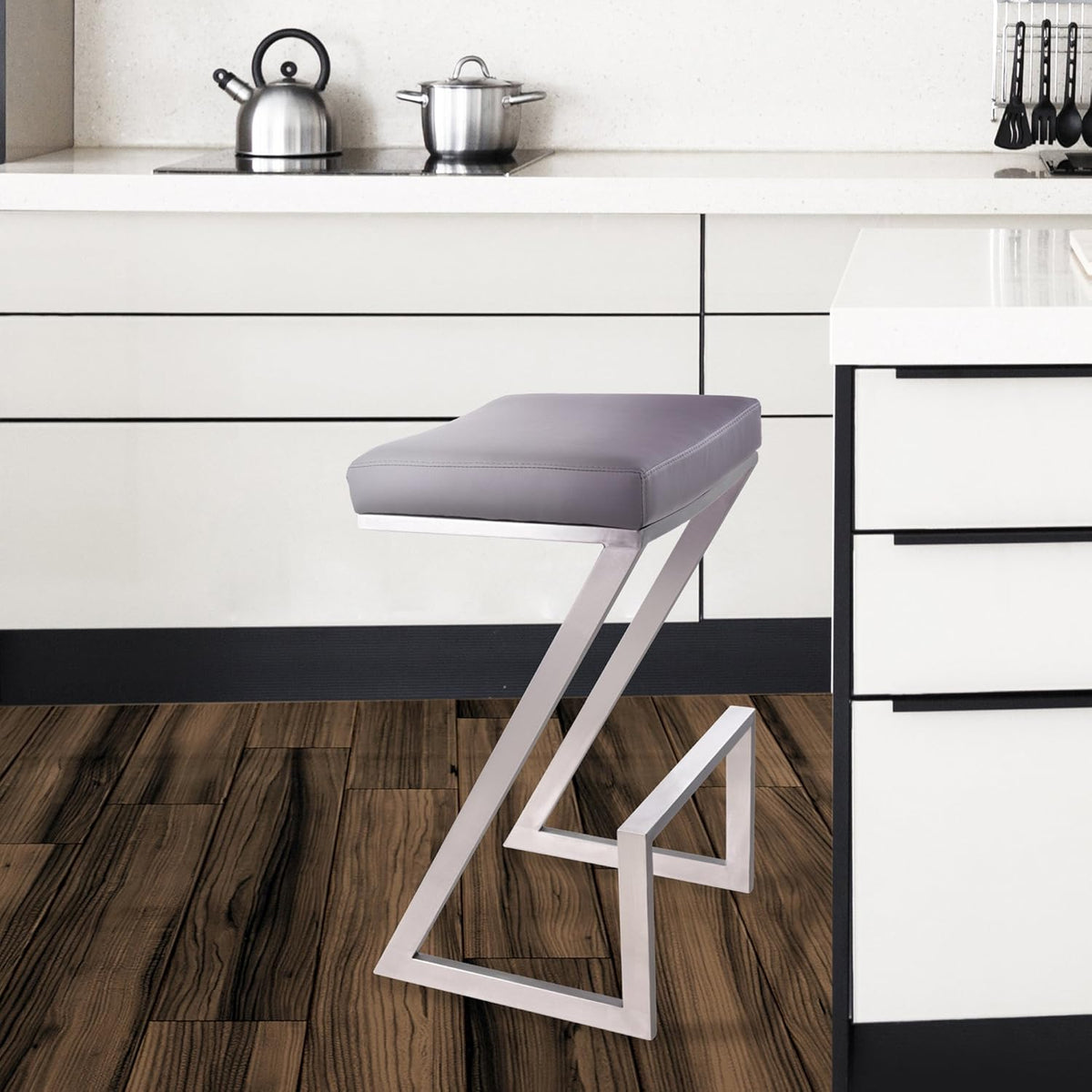 White Faux Leather Counter Height Barstool A736574