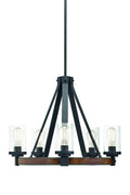 5-Light Distressed Black Wood Tone Rustic Clear Glass Chandelier L264