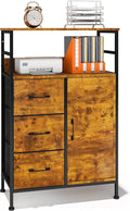 3 Drawers Storage Cabinet with Open Shelves, Lateral Filing Cabinet R78624
