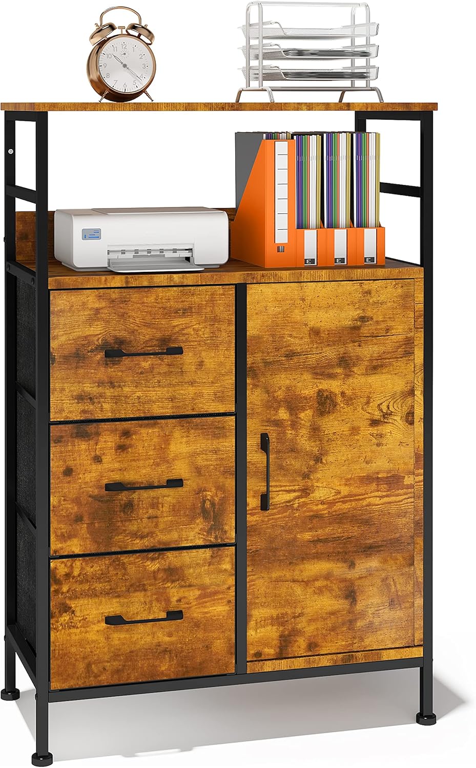 3 Drawers Storage Cabinet with Open Shelves, Lateral Filing Cabinet R78624