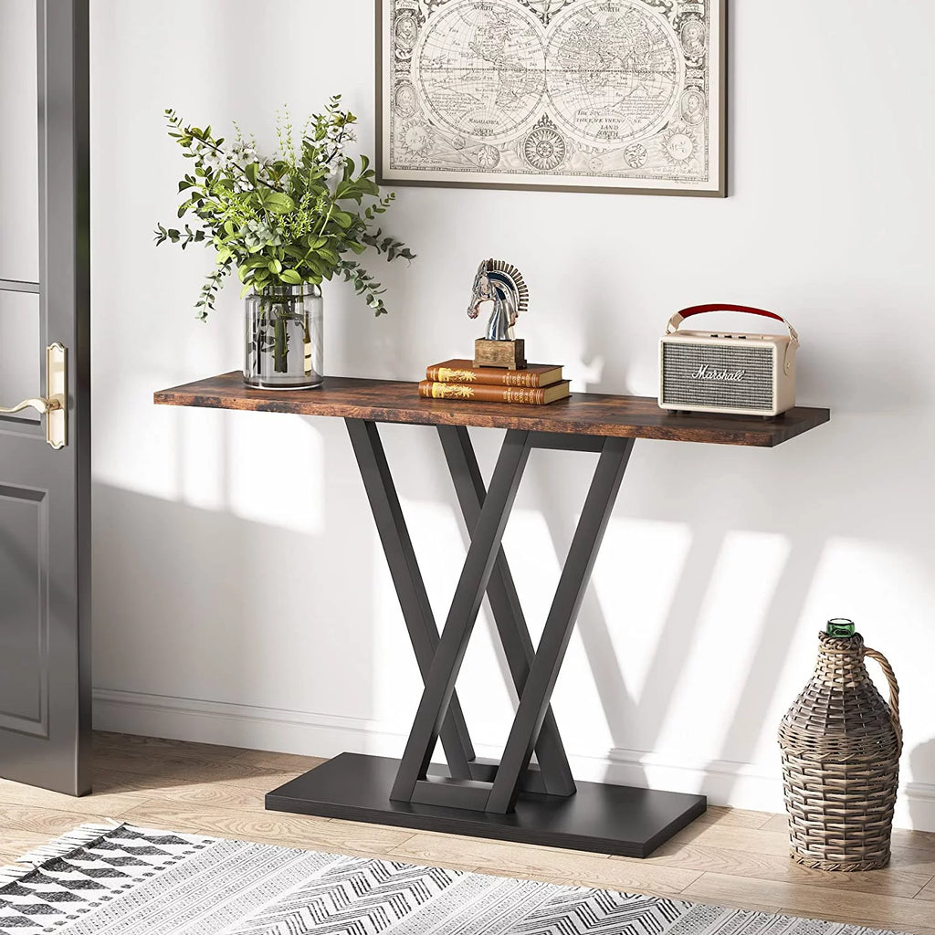 Rustic Brown Industrial Console Table F200