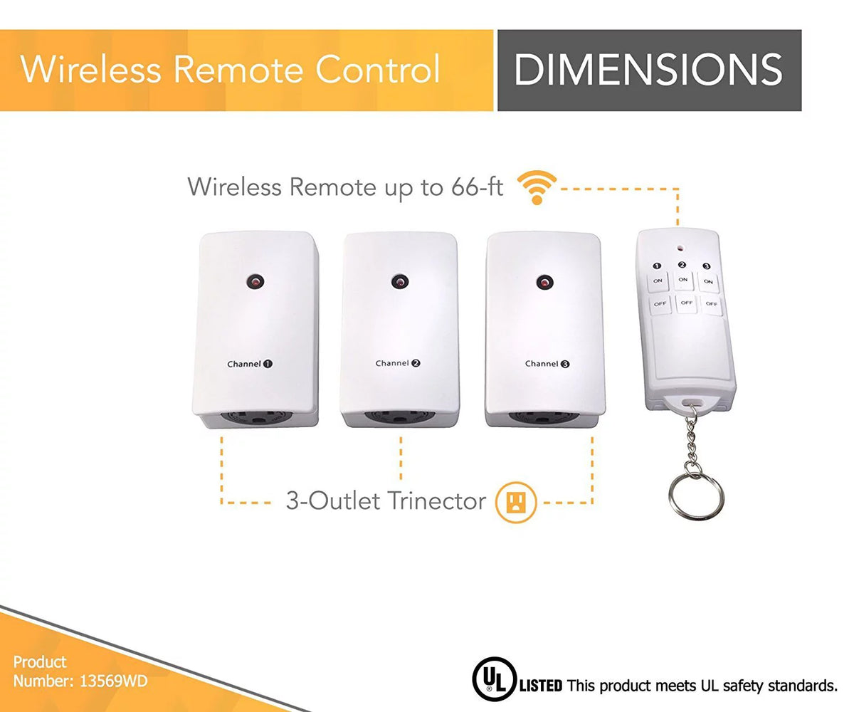 White Indoor Wireless Remote Control with 3 Outlets I553