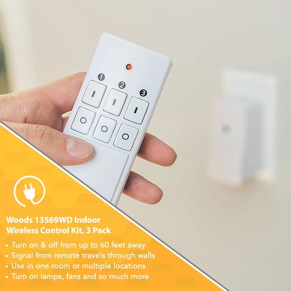 White Indoor Wireless Remote Control with 3 Outlets I553
