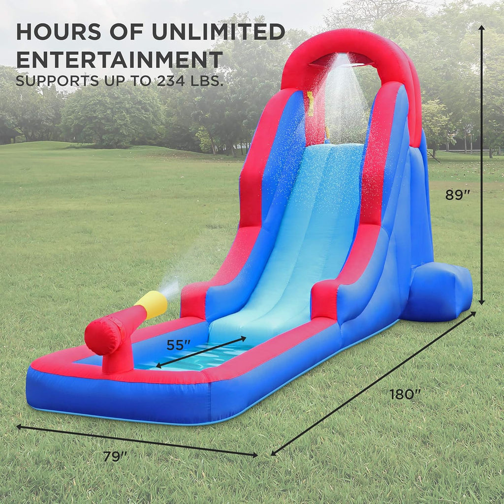 Inflatable Water Slide Park with Climbing Wall, Slide, Splash Pool, Air Pump & Carrying Case E919