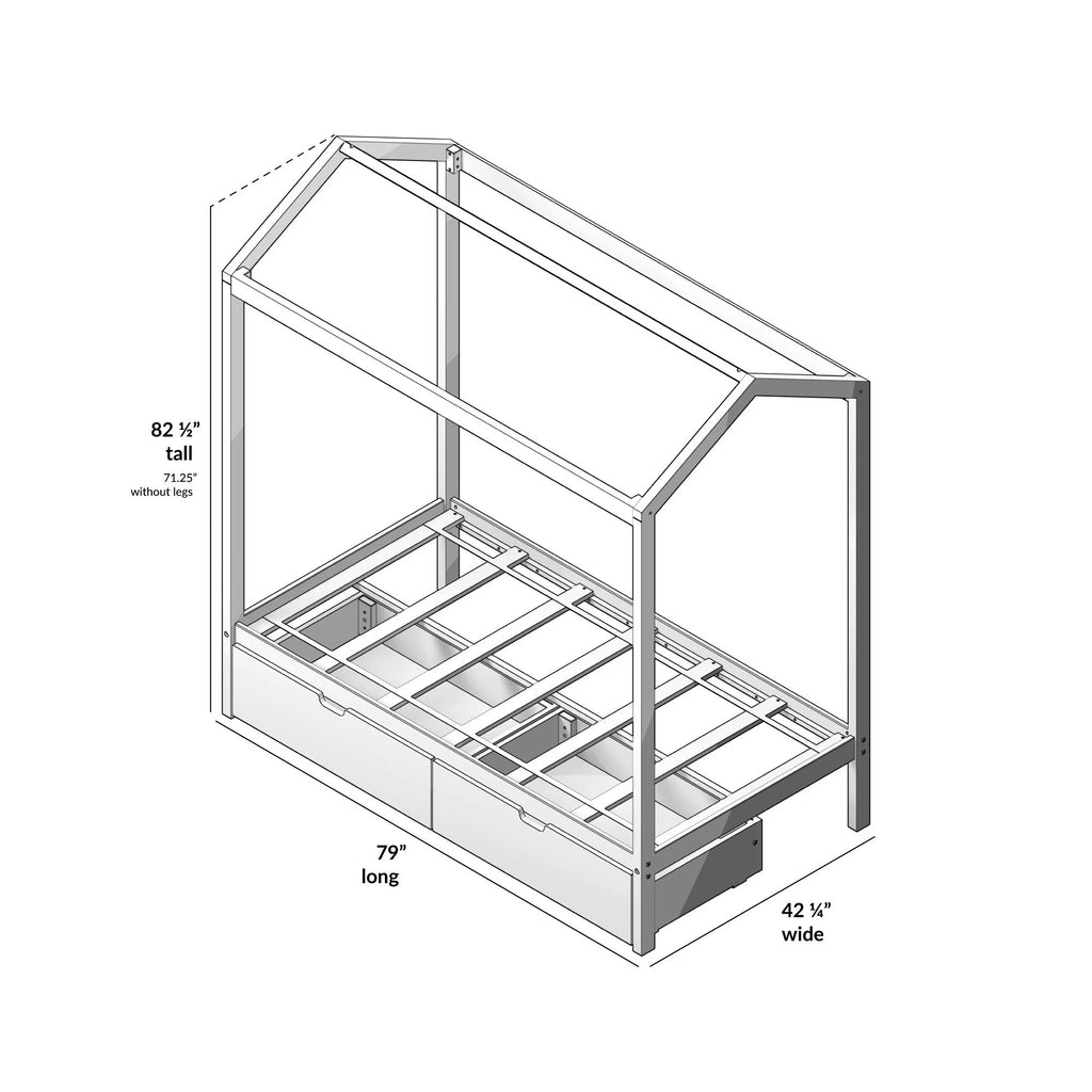 Twin Size Grey Wooden House Bed Frame with Storage Drawers U698