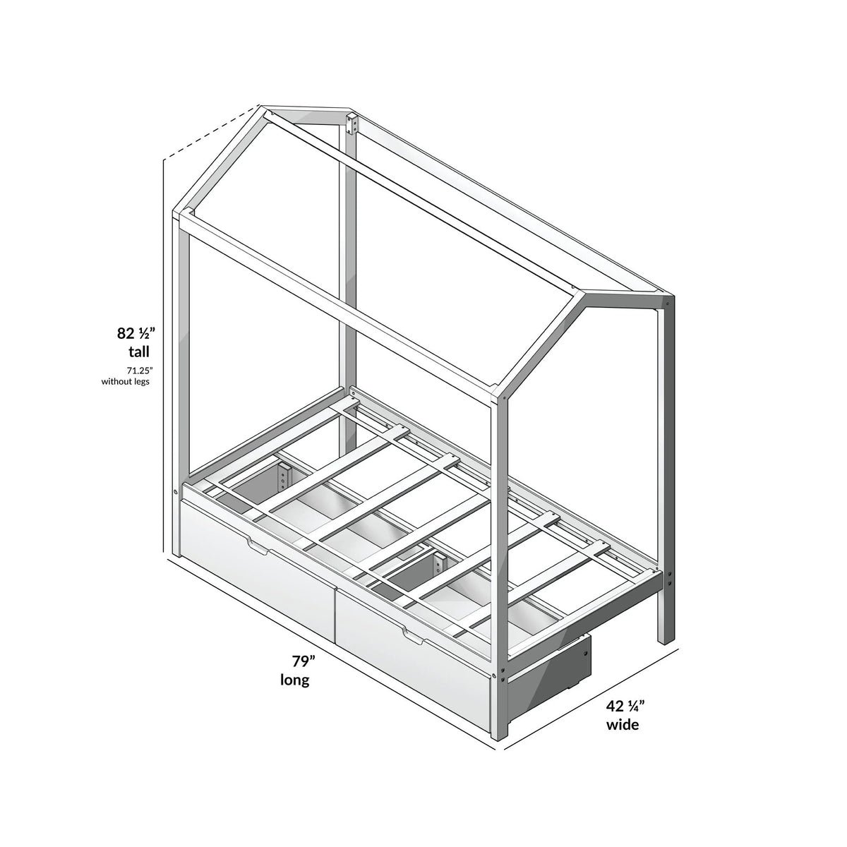 Twin Size Grey Wooden House Bed Frame with Storage Drawers U698