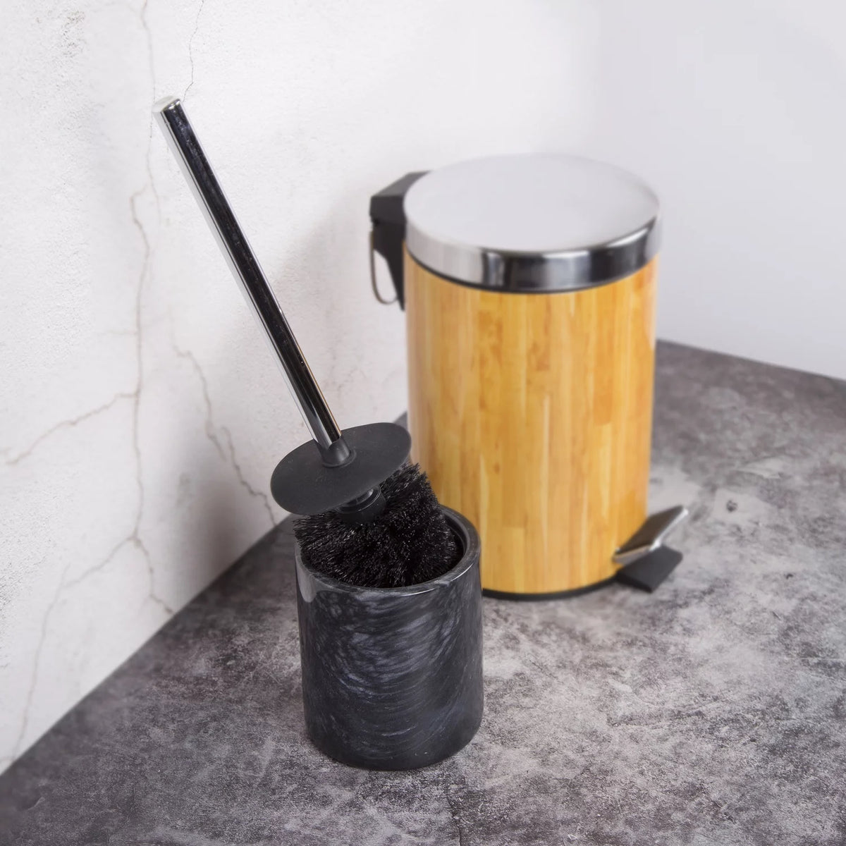 Black Marble Toilet Brush Holder Set with Silicone Cover G725961
