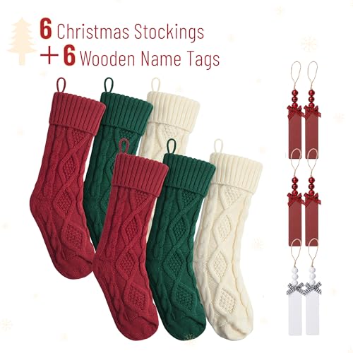 18" Colorful Cable Knit Christmas Stockings Set of 6 G5241