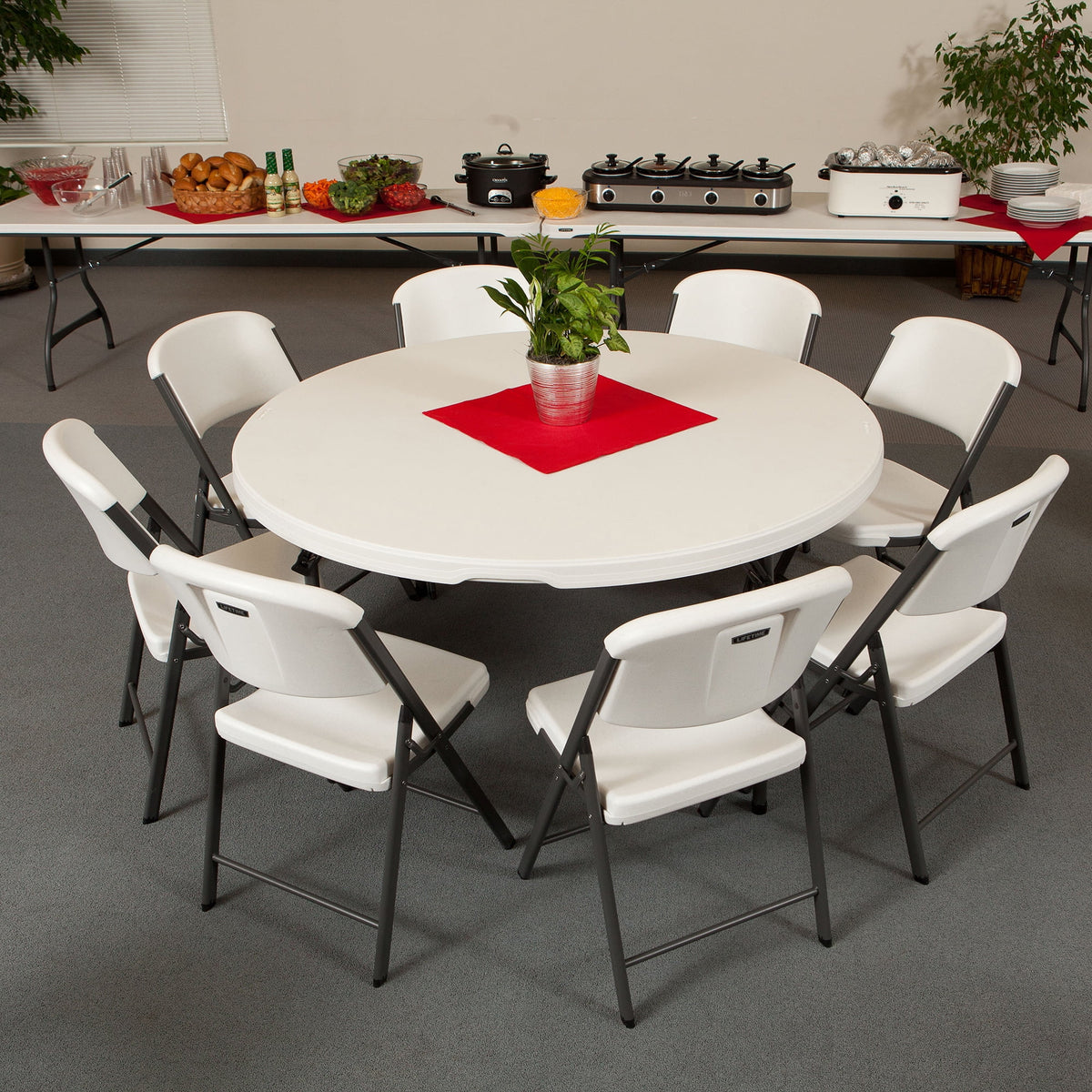 60 inch Round Folding Table White Granite Z8231