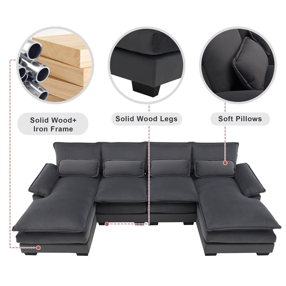 U-shaped Sectional Sofa with Waist Pillows A20914