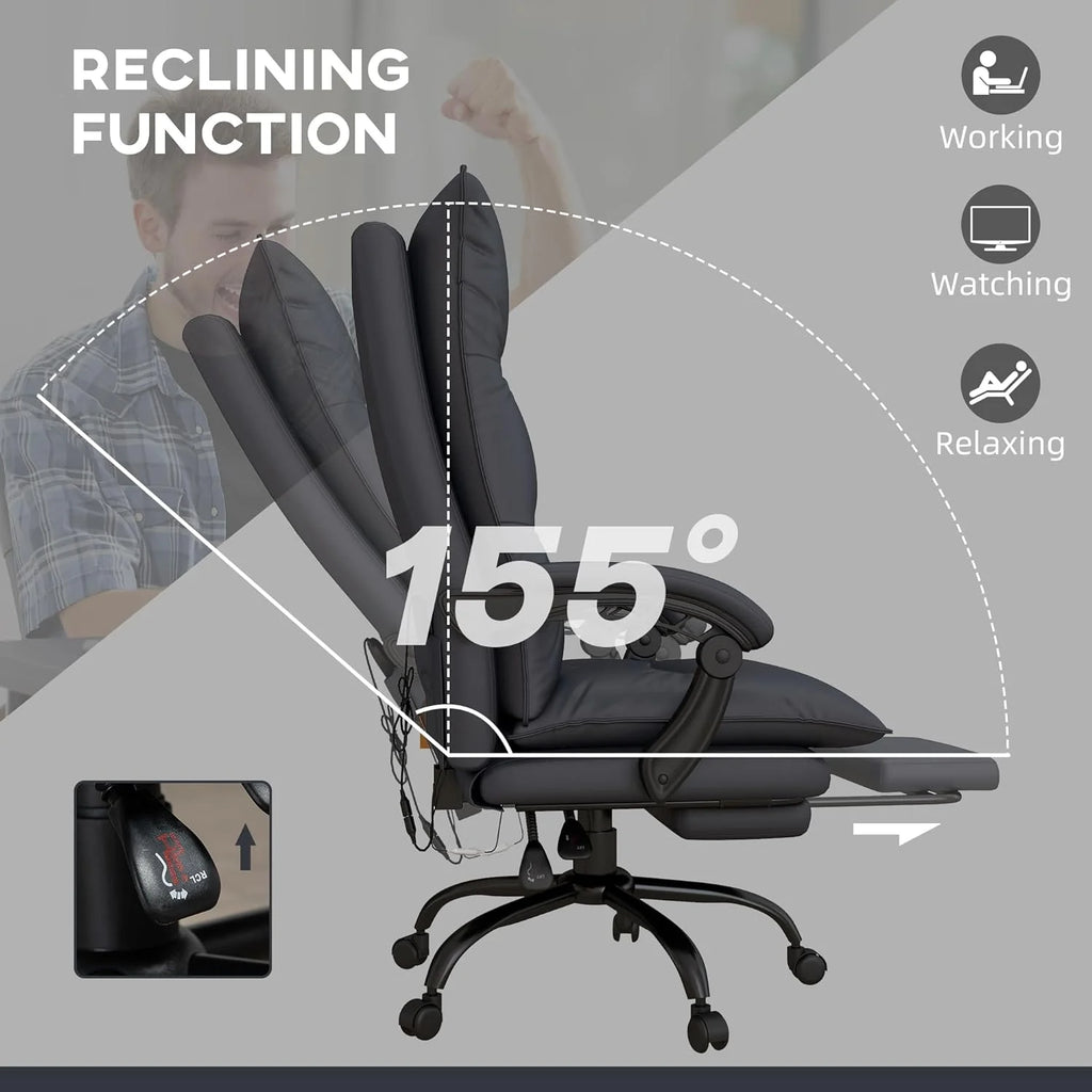 Charcoal Gray Heated Reclining Massage Office Chair with Footrest T90030