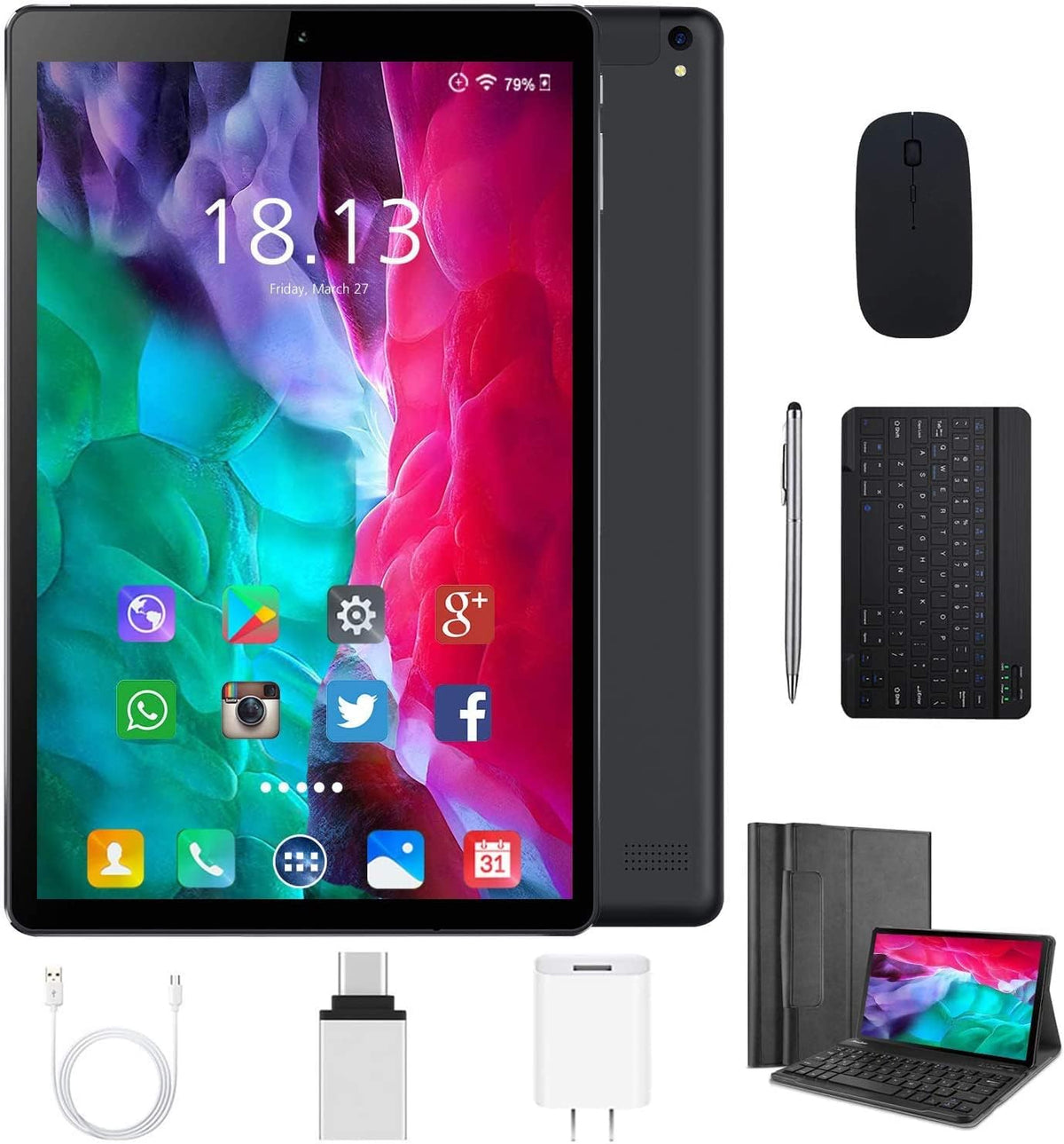 2 in 1 Tablets 10 Inch with Wireless Keyboard Case, 4GB RAM 64GB ROM, Gold C787971