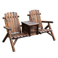 Wooden Double Adirondack Chair Loveseat with Inset Ice Bucket Y1978